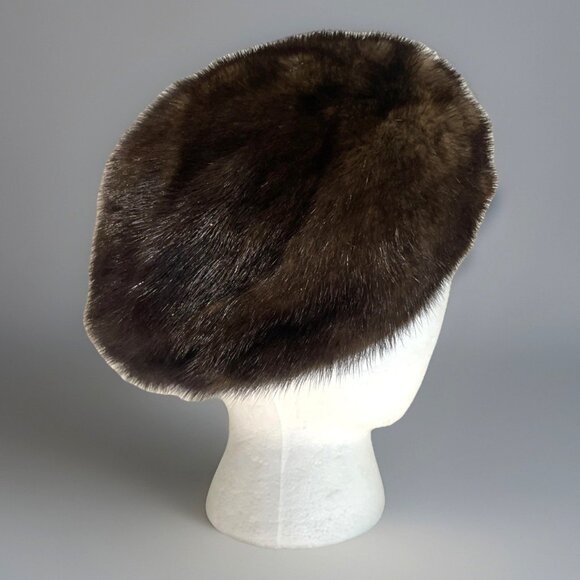 Vintage Mink Fur Pillbox Hat Cloche Brown Midcentury 1960s Old Money Luxury - Picture 1 of 6